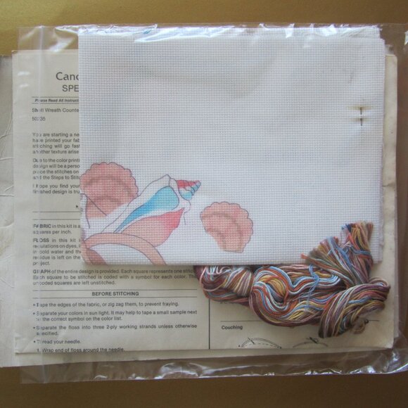 Shell Wreath Picture Something Special Counted Cross Stitch Kit #50235 Open pack - Picture 3 of 7